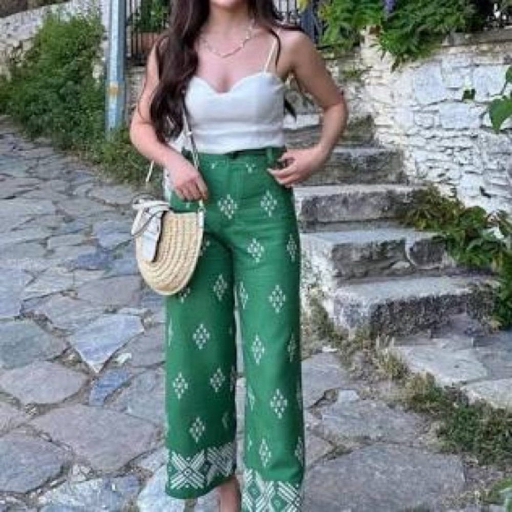 Zara Green Patterned Women's Pants